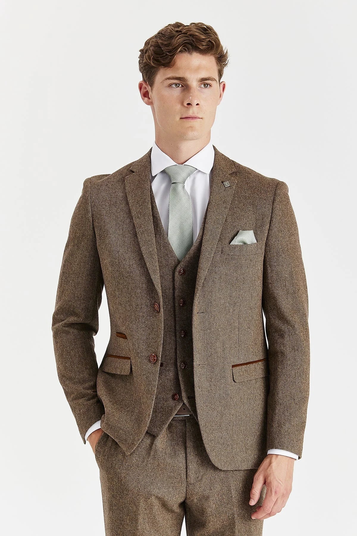 Oscar - Herrkostym i brun 3-delad tweed i ullblandning