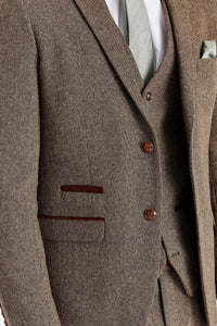 Oscar - Herrkostym i brun 3-delad tweed i ullblandning