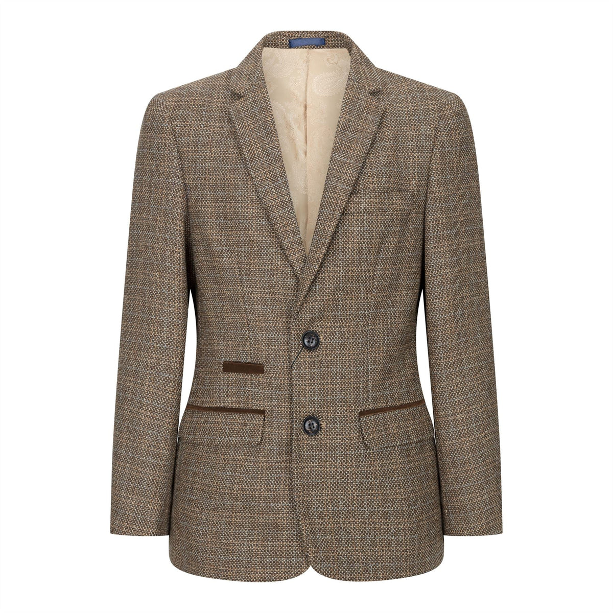 Pojkar 3-delad brun kostym i tweed, rutig vintage-stil, skräddarsydd passform, 1920-tal