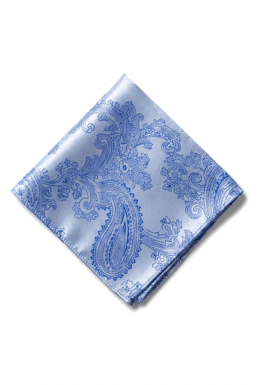 Paisleyhalsad Blå Slips Presentset Näsduk Manschettknappar Blommig Satin