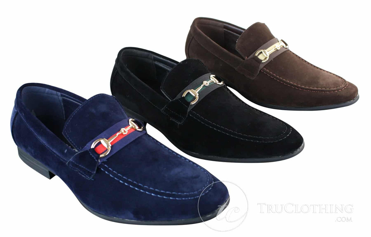 Patron 239 Mocka Herrskor Mocka Spänne Slip On Loafers Smart Casual Marinblå Brun Svart PU