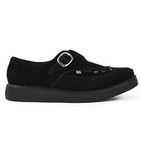 Spetsiga Creeper Svarta Mocka Platåskor Med Monk Buckle