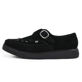 Spetsiga Creeper Svarta Mocka Platåskor Med Monk Buckle