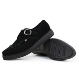 Spetsiga Creeper Svarta Mocka Platåskor Med Monk Buckle