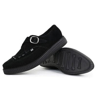 Spetsiga Creeper Svarta Mocka Platåskor Med Monk Buckle