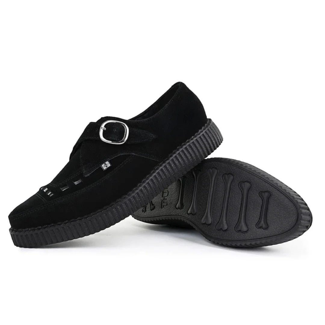 Spetsiga Creeper Svarta Mocka Platåskor Med Monk Buckle