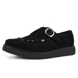 Spetsiga Creeper Svarta Mocka Platåskor Med Monk Buckle