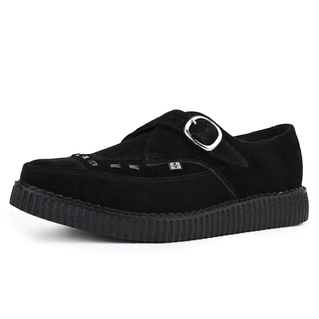 Spetsiga Creeper Svarta Mocka Platåskor Med Monk Buckle