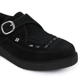Spetsiga Creeper Svarta Mocka Platåskor Med Monk Buckle
