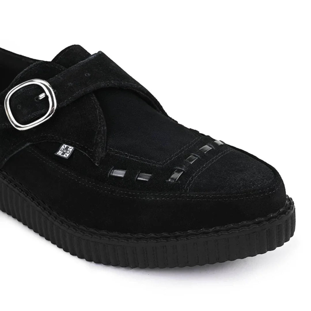 Spetsiga Creeper Svarta Mocka Platåskor Med Monk Buckle
