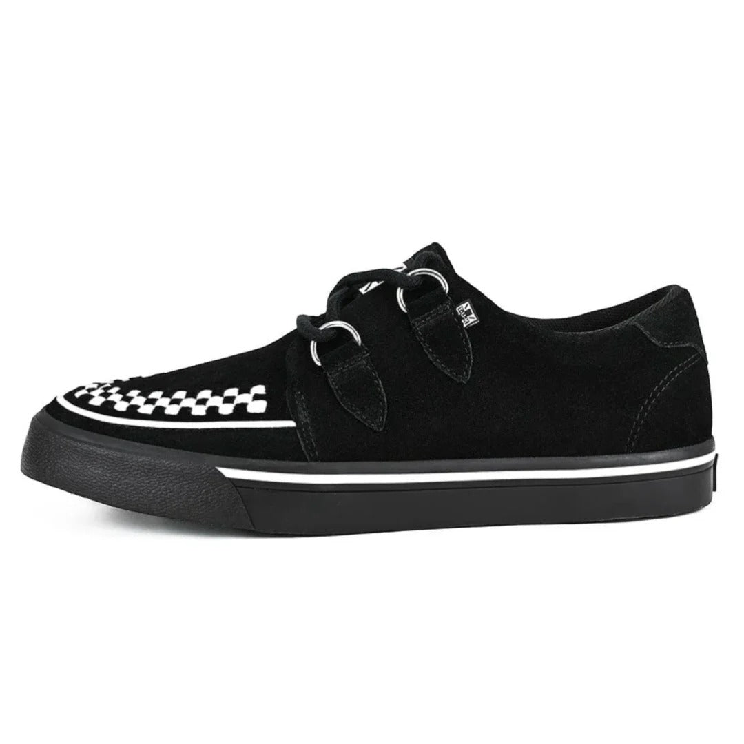 Spetsiga Creeper Sneaker Svarta Vita Mocka Platåskor
