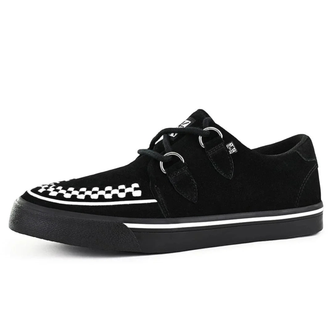 Spetsiga Creeper Sneaker Svarta Vita Mocka Platåskor