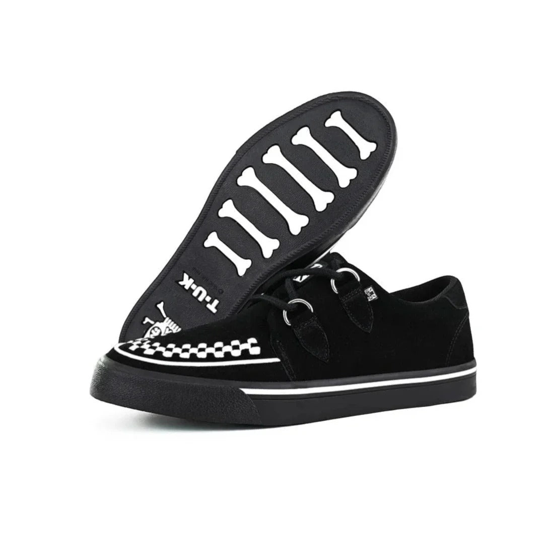 Spetsiga Creeper Sneaker Svarta Vita Mocka Platåskor