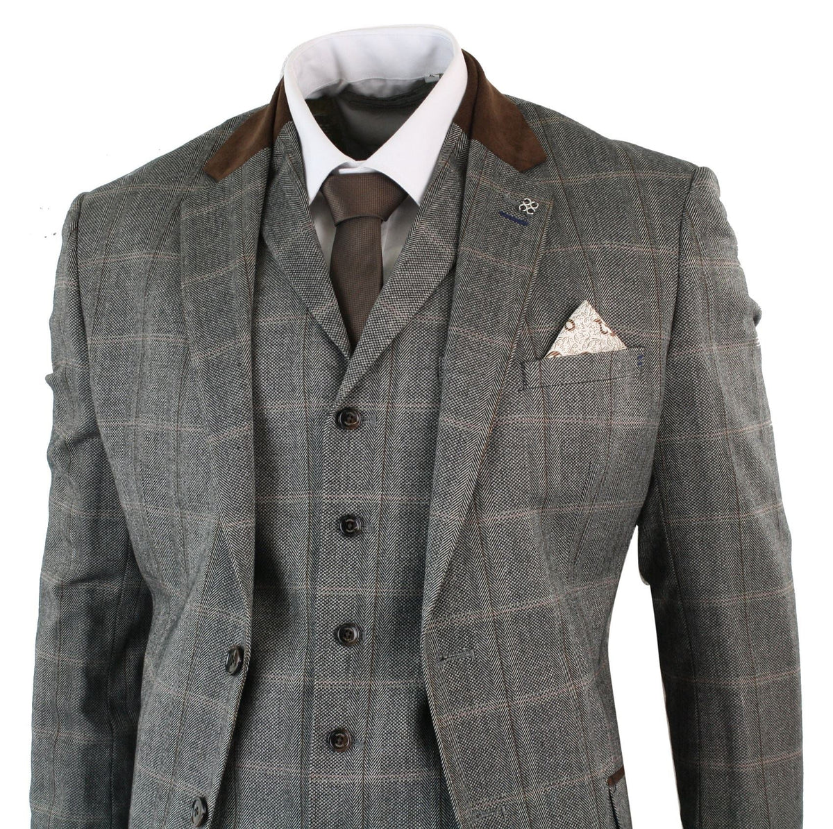 Herrrutig Tweed 3-delad Blå Marinblå Kostym Vintage Retro Skräddarsydd Passform Prince Of Wales