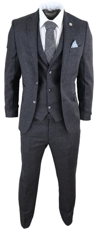 Svart herrkostym i tweed, tredelad vintagestil – STZ14