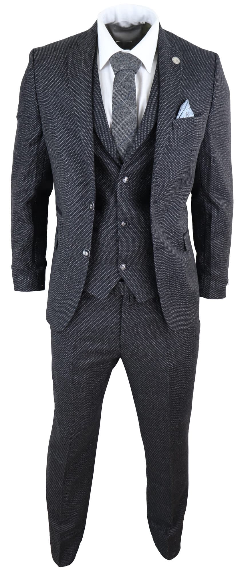 Svart herrkostym i tweed, tredelad vintagestil – STZ14