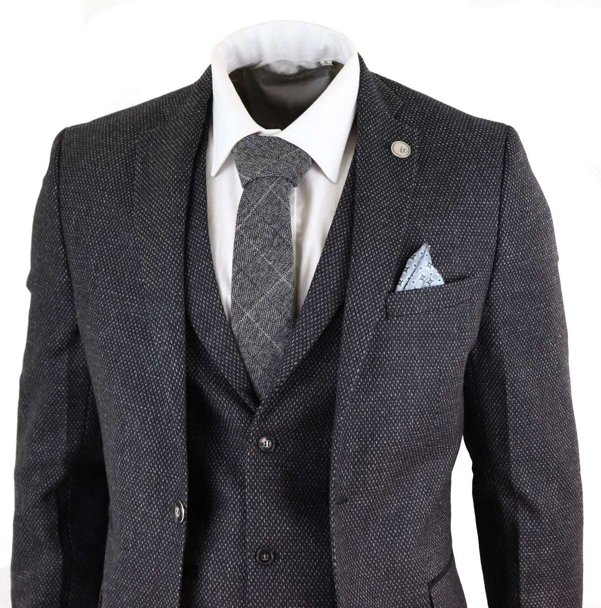 Svart herrkostym i tweed, tredelad vintagestil – STZ14