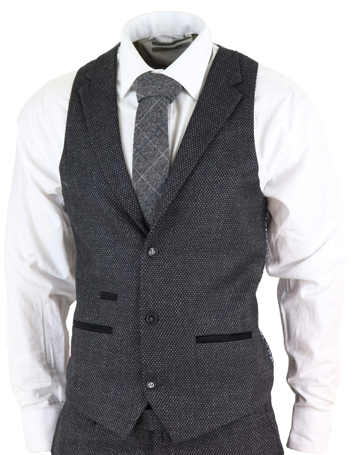 Svart herrkostym i tweed, tredelad vintagestil – STZ14