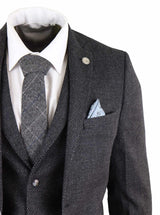 Svart herrkostym i tweed, tredelad vintagestil – STZ14