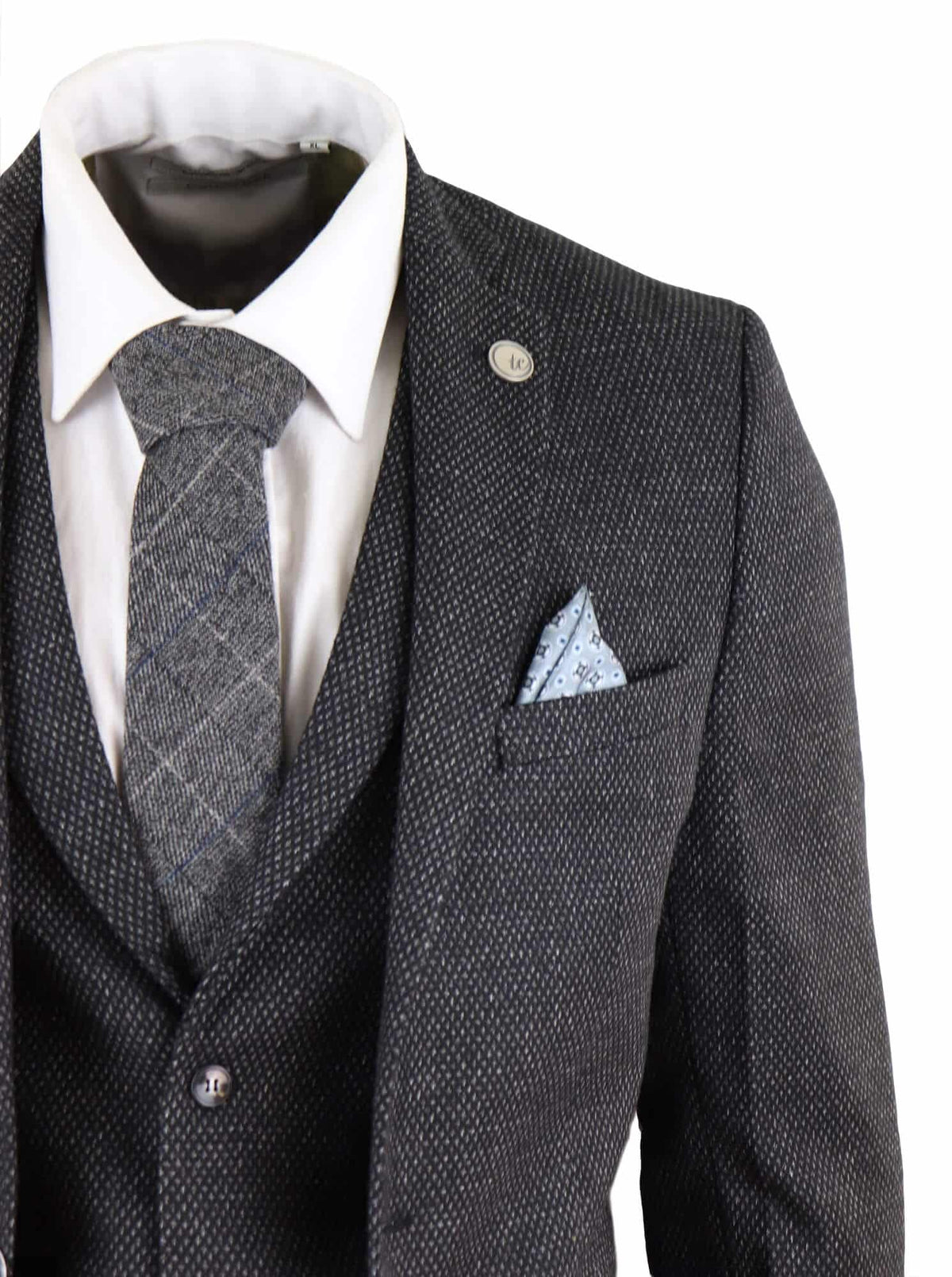 Svart herrkostym i tweed, tredelad vintagestil – STZ14
