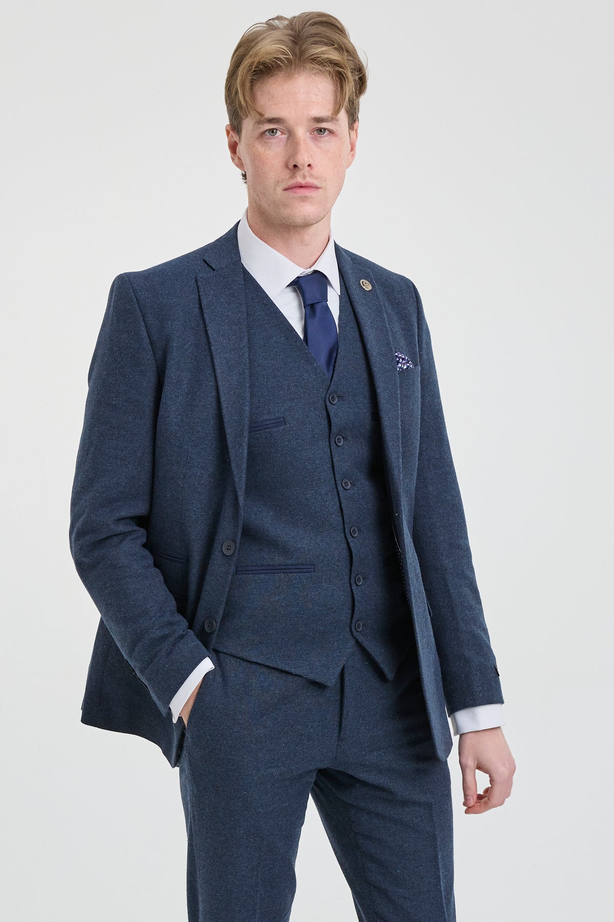 Marinblå Peaky Blinders ullkostym för män