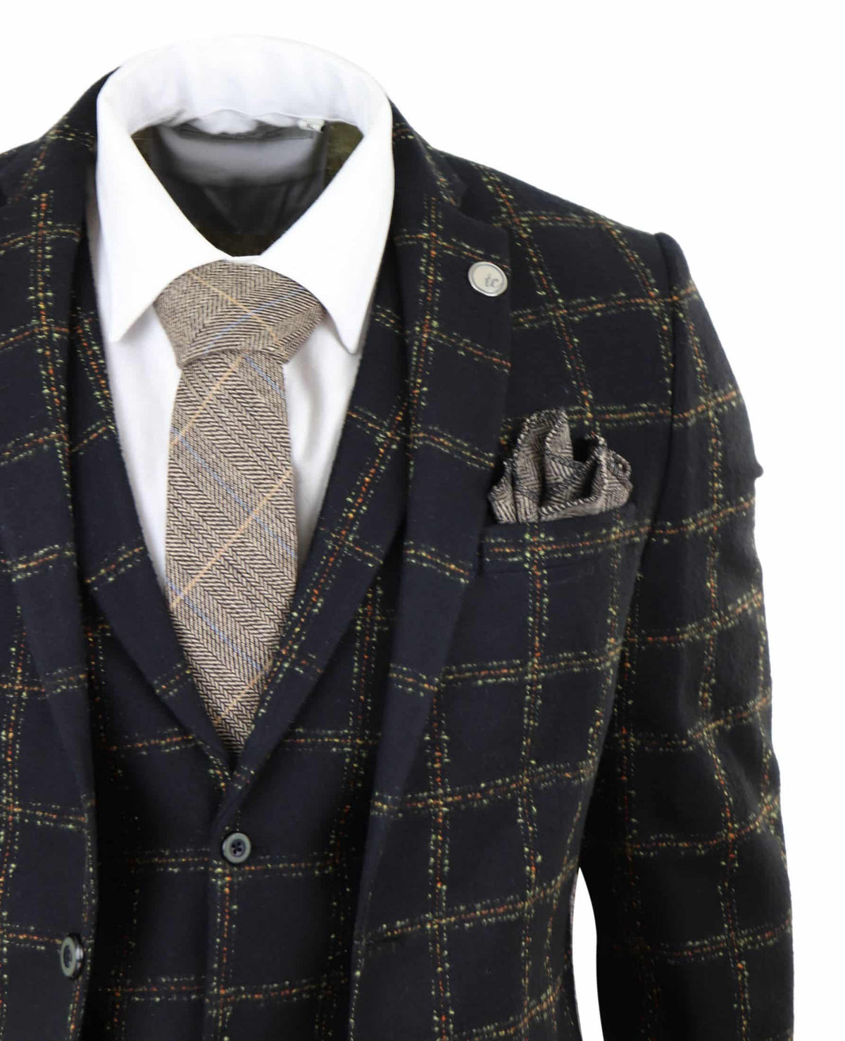 Herr Svart - Brunrutig Tweed 3-delad kostym