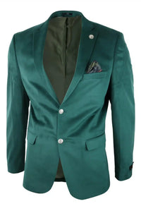 Herr Sammetskavaj Kavaj med 2 Knappar, Smart Casual, Formell, Skräddarsydd Passform - Grön