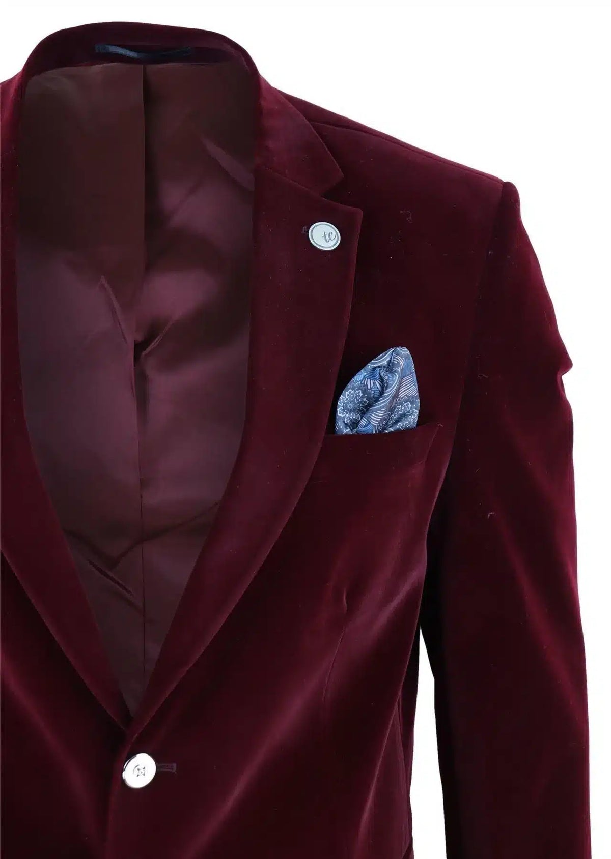Herr Sammetskavaj Kavaj 2 Knappar Middag Smart Casual Formell Skräddarsydd Passform - Vinröd