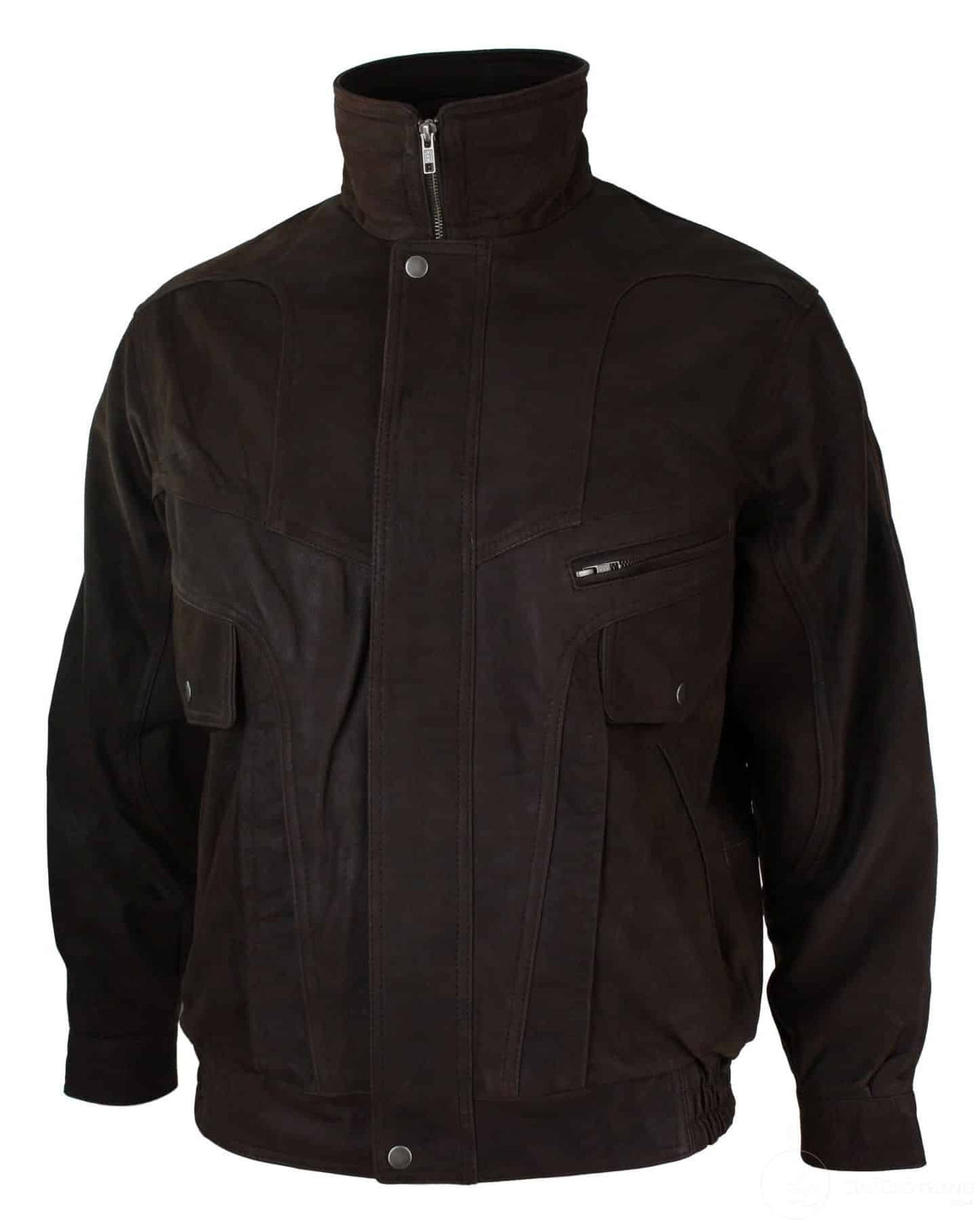 Herr Classic Bomber Svart Nubuck Tvättad Brun Läderjacka-Brun