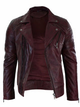 Äkta Läder Slim Fit Cross Zip Retro Vintage Brando Herrjacka Vintage Biker-Vinröd