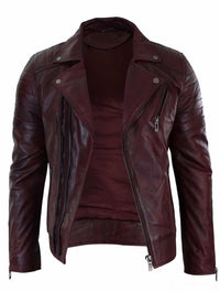 Äkta Läder Slim Fit Cross Zip Retro Vintage Brando Herrjacka Vintage Biker-Vinröd