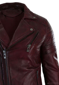 Äkta Läder Slim Fit Cross Zip Retro Vintage Brando Herrjacka Vintage Biker-Vinröd