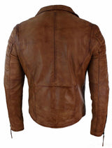 Äkta Läder Slim Fit Cross Zip Herr Retro Vintage Brando Jacka Vintage Biker-Tan