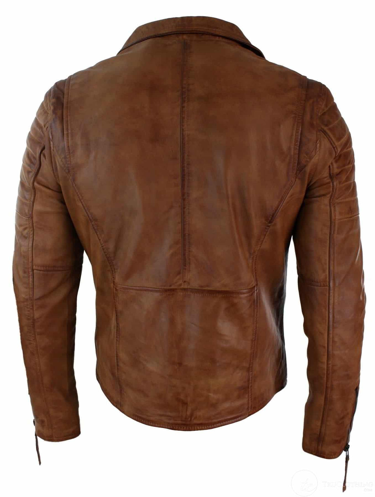 Äkta Läder Slim Fit Cross Zip Herr Retro Vintage Brando Jacka Vintage Biker-Tan