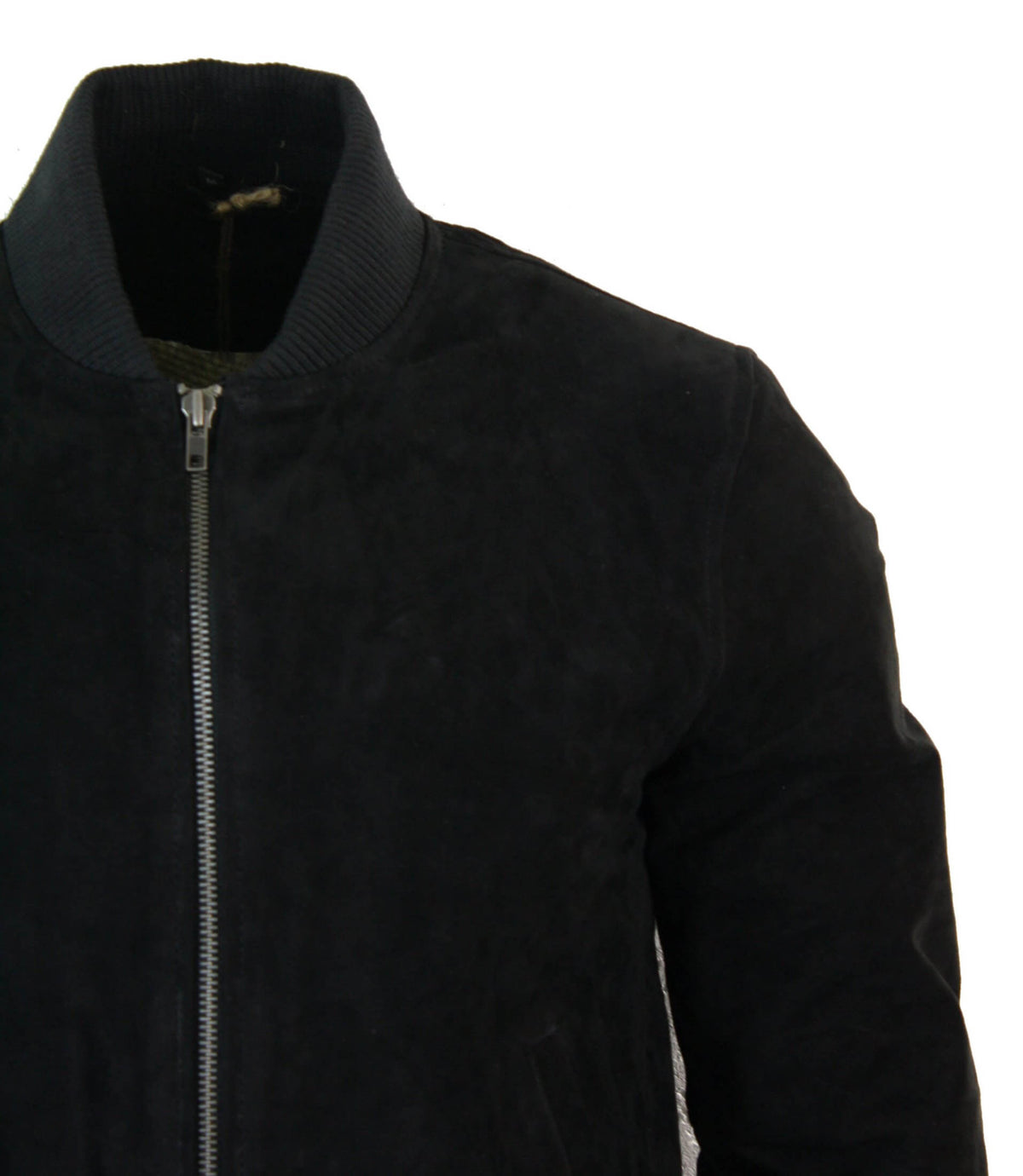 Varsity Herr Bomberjacka i Äkta Mocka Läder Klassisk Retro Vintage - Svart