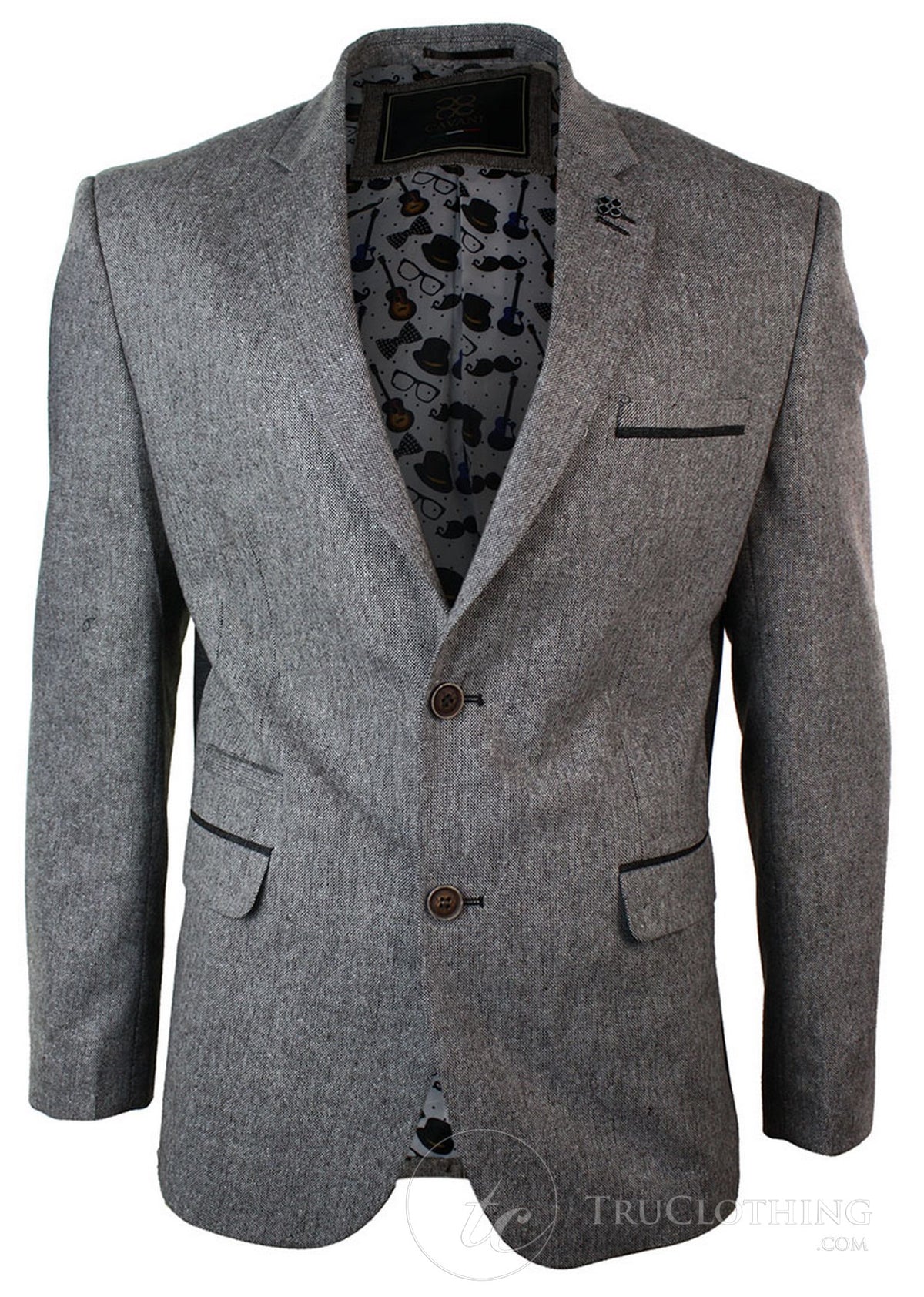 Ljusbrun fiskbensmönstrad tweed vintage slim fit kavaj herr elegant casual jacka