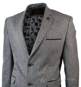 Ljusbrun fiskbensmönstrad tweed vintage slim fit kavaj herr elegant casual jacka