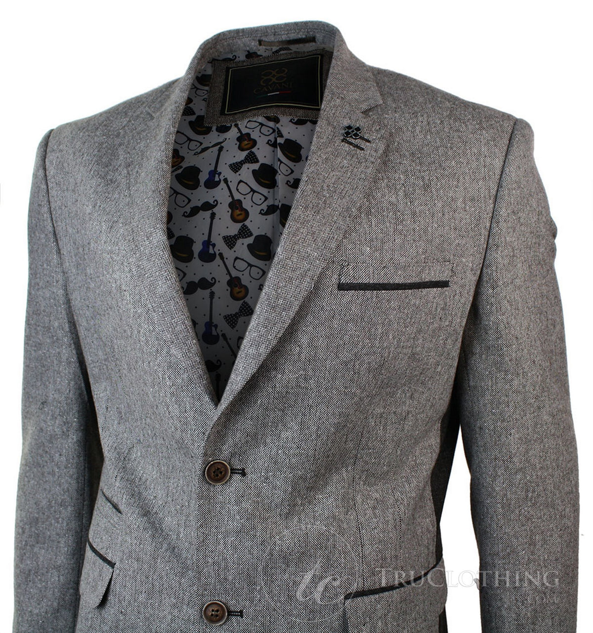 Ljusbrun fiskbensmönstrad tweed vintage slim fit kavaj herr elegant casual jacka