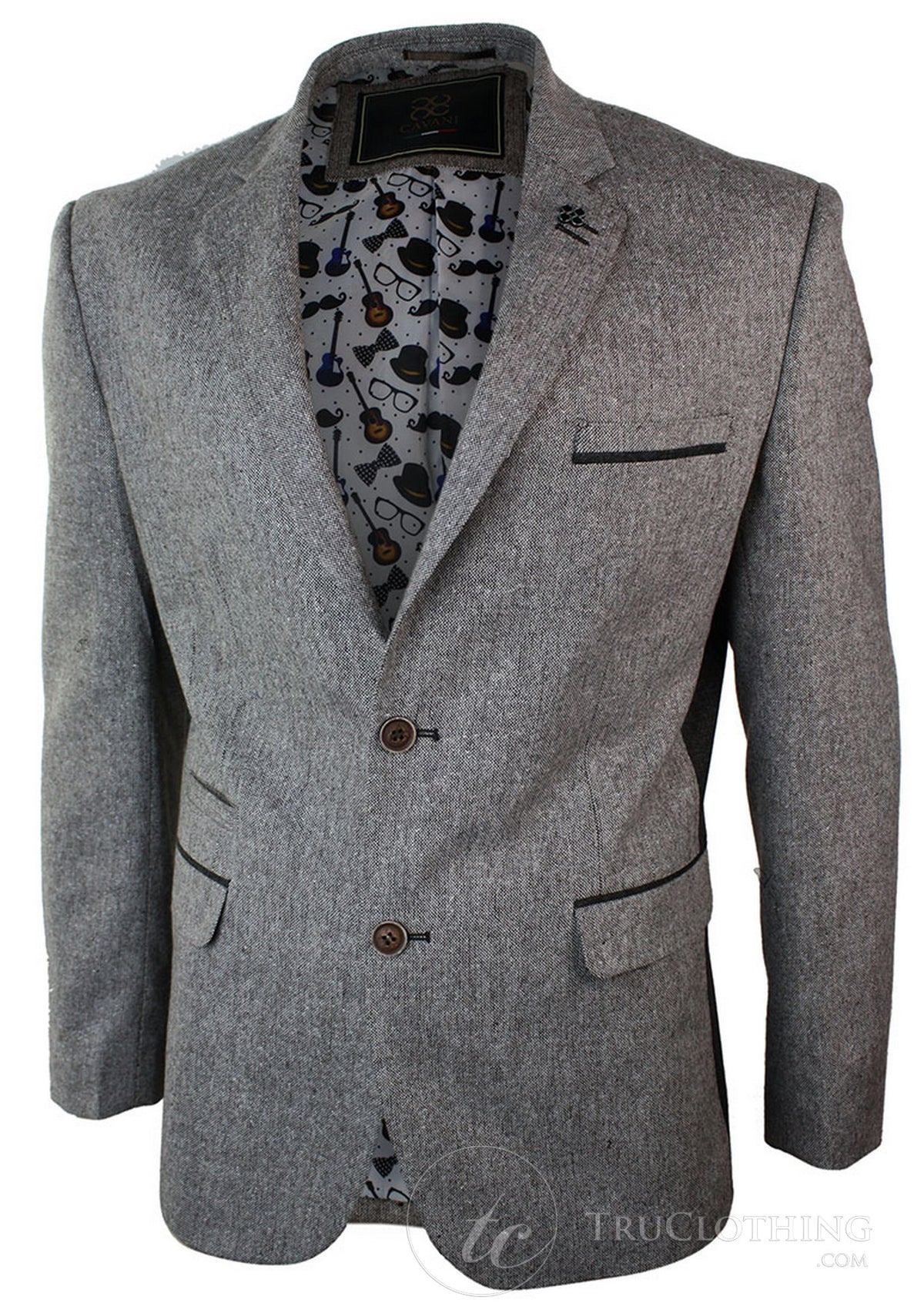 Ljusbrun fiskbensmönstrad tweed vintage slim fit kavaj herr elegant casual jacka