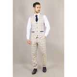 Warwick herrkostym i beige, rutig 3-delad modell