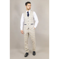 Warwick herrkostym i beige, rutig 3-delad modell