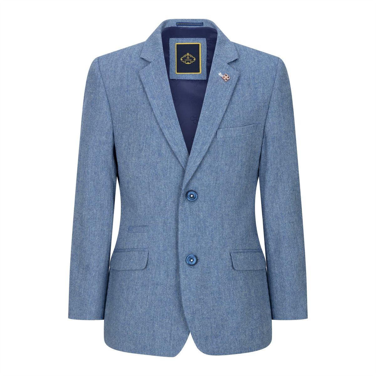 Pojkar 3-delad kostym i ull ljusblå tweed vintage 1920-tals klassisk väst med fyra fickor