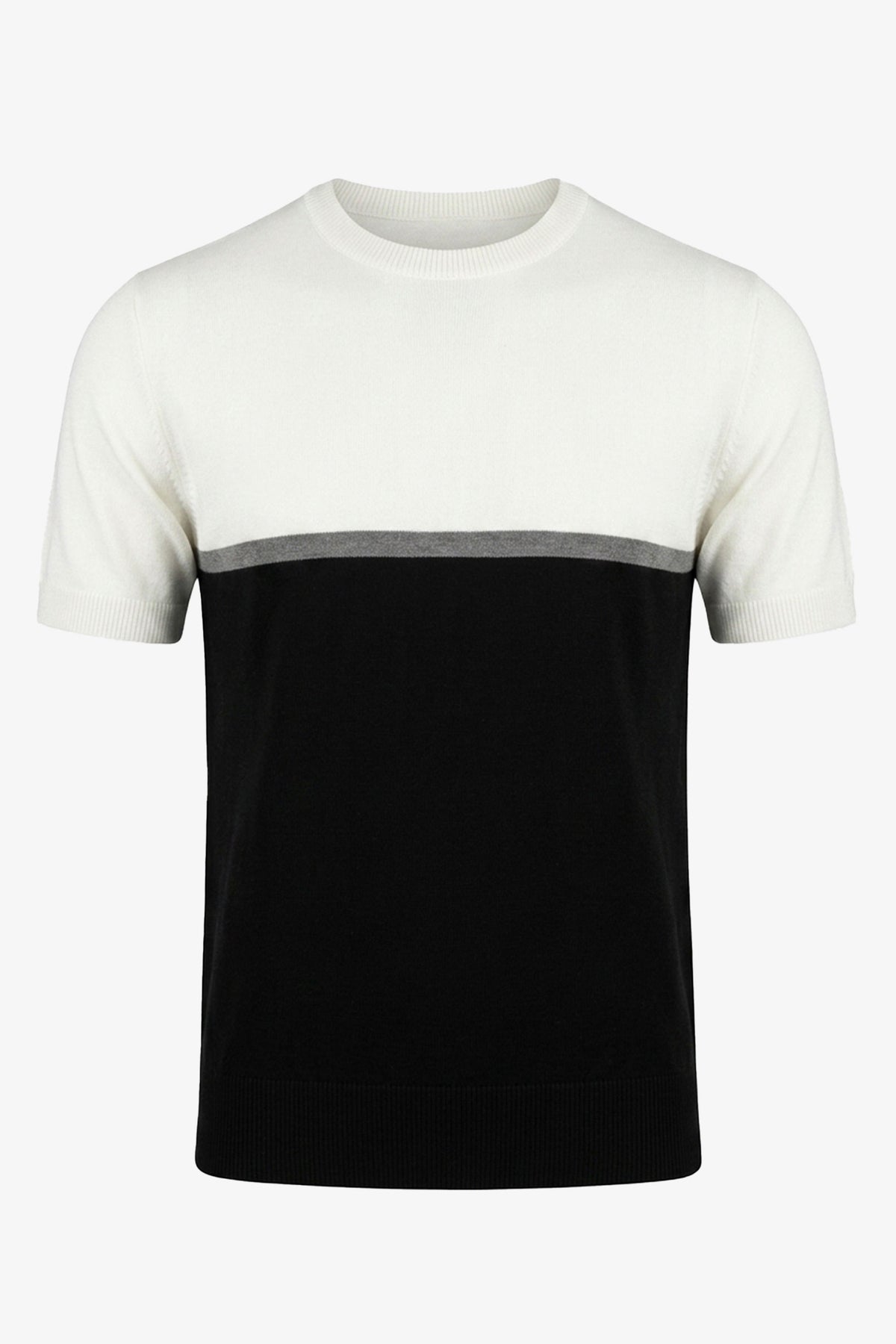 Vit och svart stickad t-shirt med färgblock för män