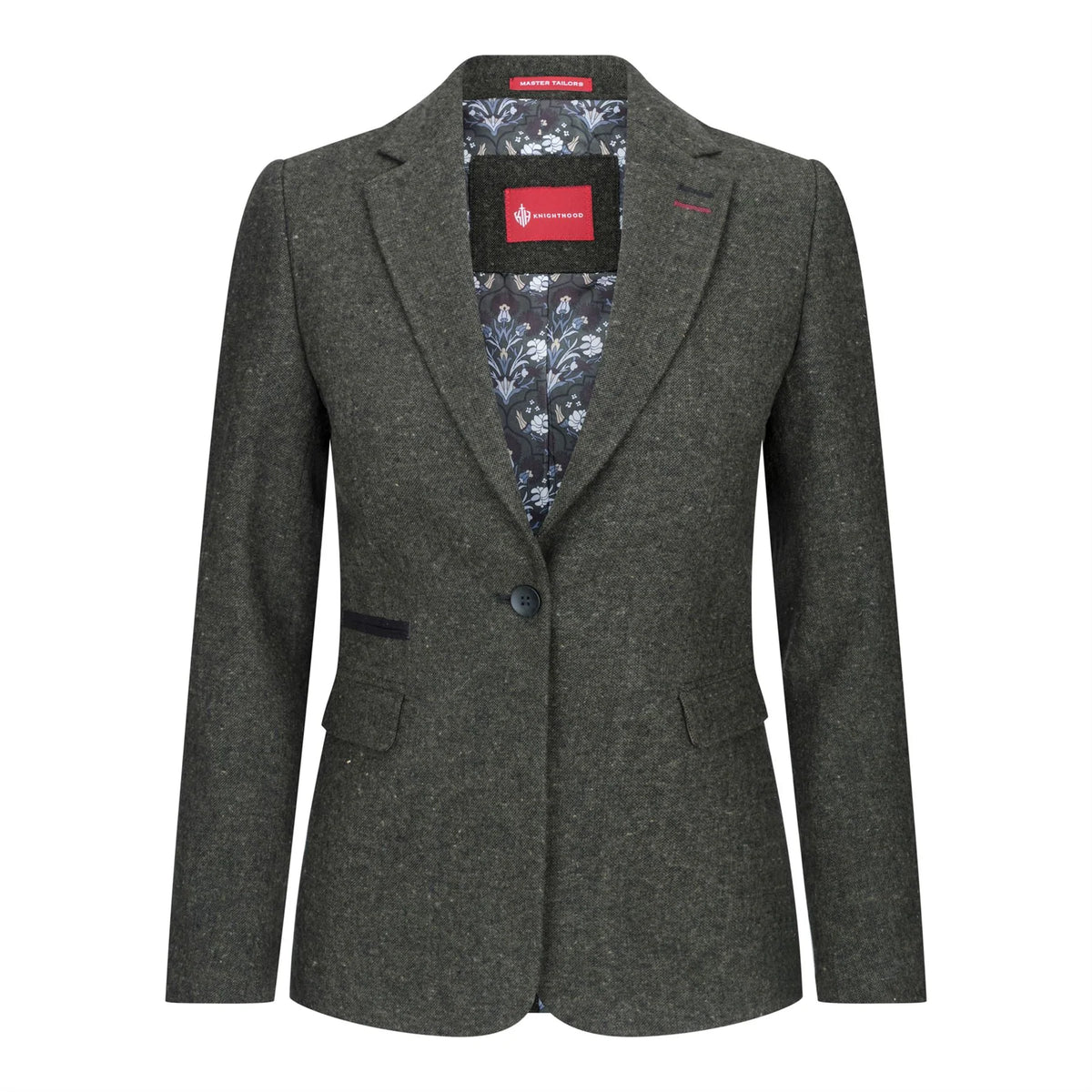 Damkavaj med ull, tweed, armbågslapp, 1920-tals vintage, klassisk grön