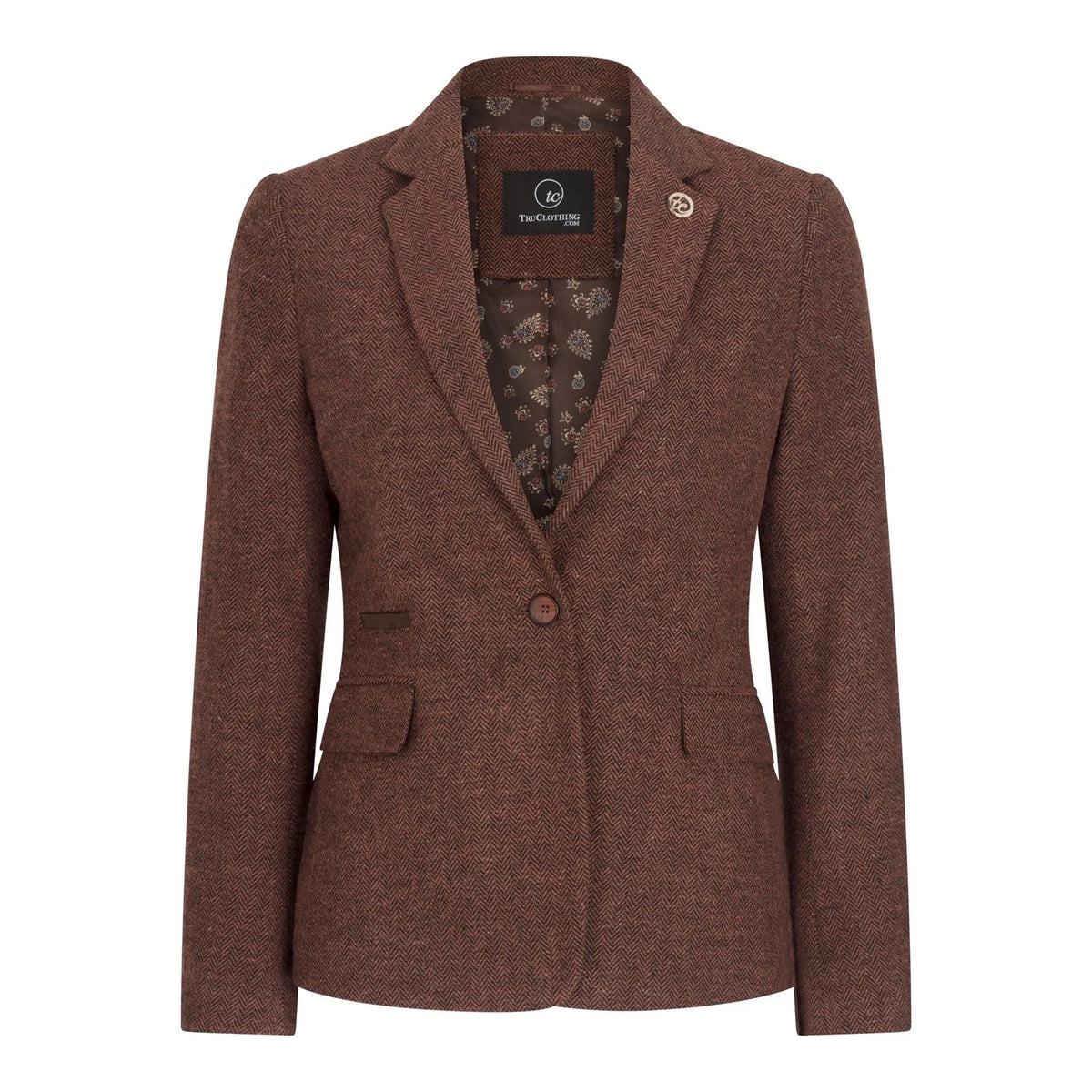 WS-12 - Damkavaj i tweed, fiskbensmönstrad ull, rostbrun